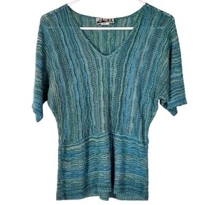 1329 * Two One Two 212 Crochet Knit Top Green Size L Vintage